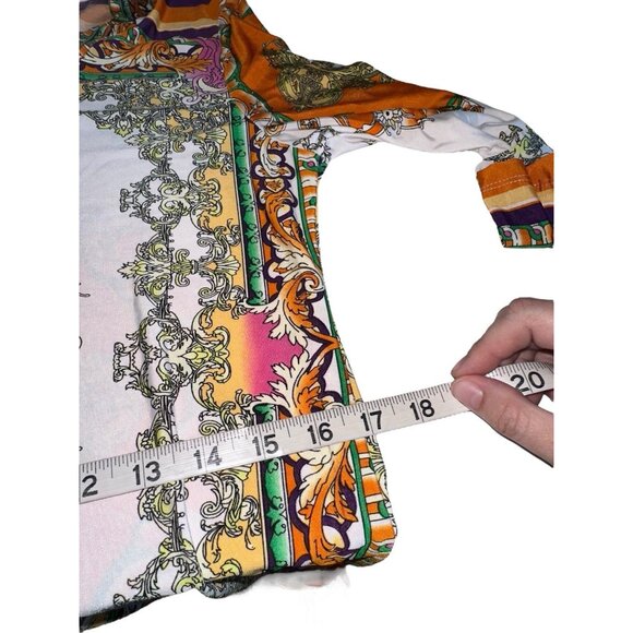 The Pyramid Collection Shift Dress Sz M 3/4 Sleeve Orange Multi Boho Y2K - Picture 5 of 6